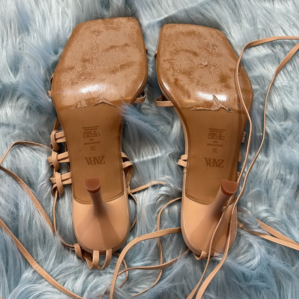 Zara Beige Strappy Heel Sandals sz 38 - Picture 4 of 6